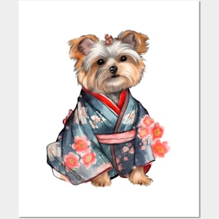 Yorkshire Terrier Dog in Kimono Posters and Art